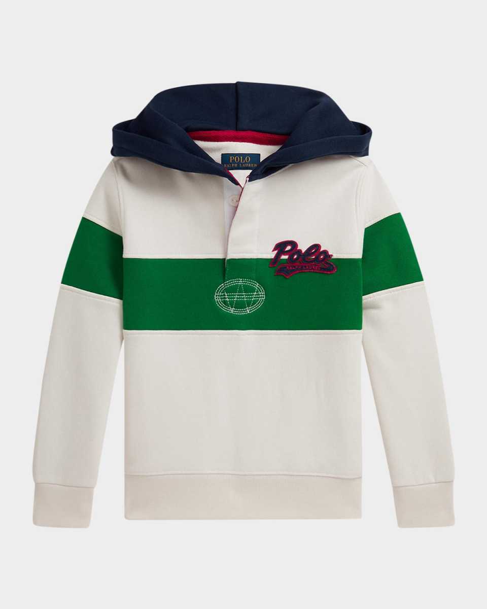 Boy's Logo Fleece Rugby Hoodie, Size 2-7